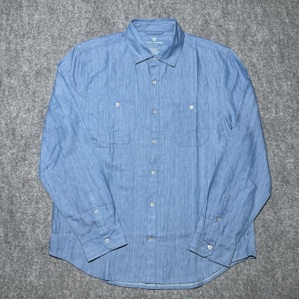 Mack Weldon Chambray Button Down Shirt Blue Long Sleeve Pockets Men‎ XL